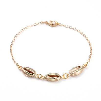Brass Link Bracelets, with Cable Chains, Lobster Claw Clasps and Cardboard Packing Box, Cowrie Shell Shape