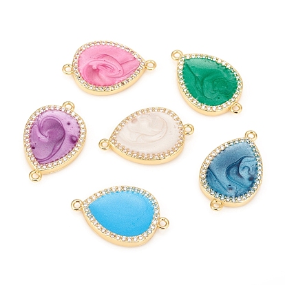 Brass Micro Pave Cubic Zirconia Links, with Enamel, Teardrop, Mixed Color, Crystal