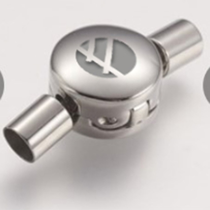 304 Stainless Steel European Clasps, with Cord Ends, Flat Round with Logo