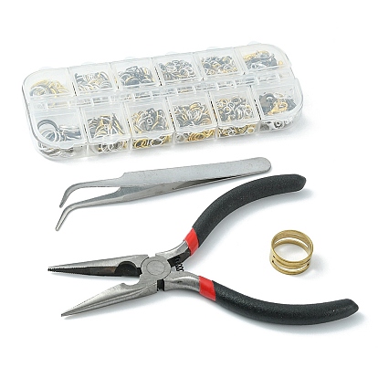 DIY Jewelry Making Finding Kit, Including Zinc Alloy Lobster Claw Clasps, Iron Open Jump Rings, Pliers, Brass Rings, Tweezer