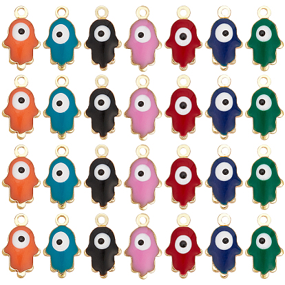 56 шт. 7 цвета латунные эмалевые подвески, реальный 18 k позолоченный, рука хамсы / рука мириам со сглазом