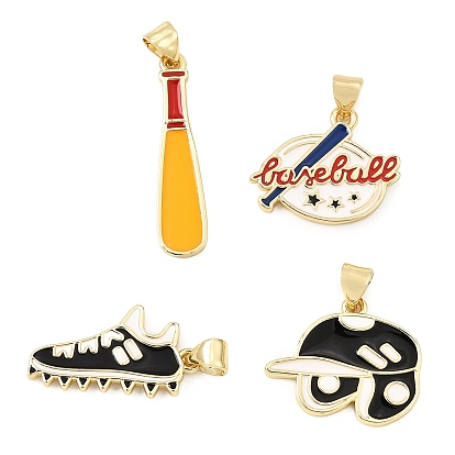 Baseball Alloy Enamel Pendants, Golden