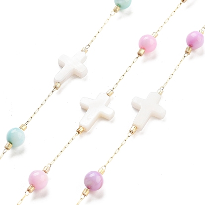 Круглые и крестообразные цепочки ручной работы из натуральных ракушек из бисера, с покрытием из натуральных ионов (IP) 304 цепочки из скрепок из нержавеющей стали, несварные, реальный 18 k позолоченный