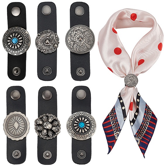 6 шт. 6 стили из искусственной кожи с цинковым сплавом наборы зажимов для шарфа