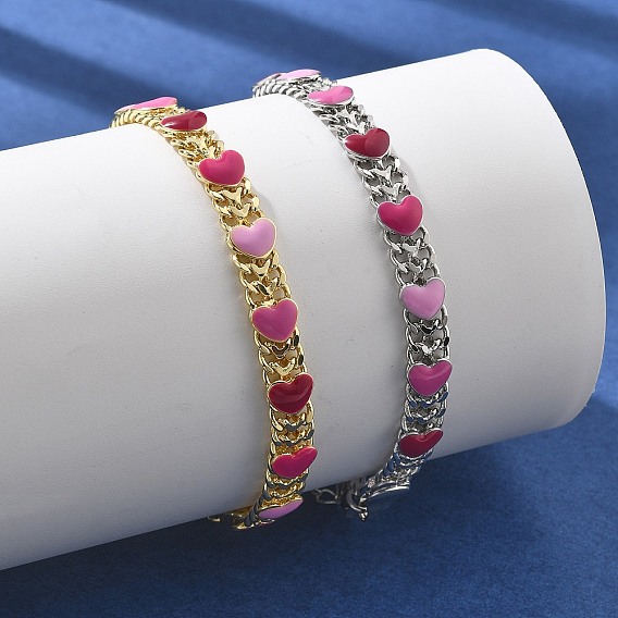 Браслеты-цепочки с сердечками из латуни и эмали для женщин, стойки покрытие, без кадмия и без свинца, долговечный