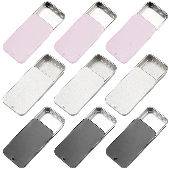 9 шт. 3 цветные жестяные коробки для хранения безделушек с раздвижной крышкой, прямоугольные