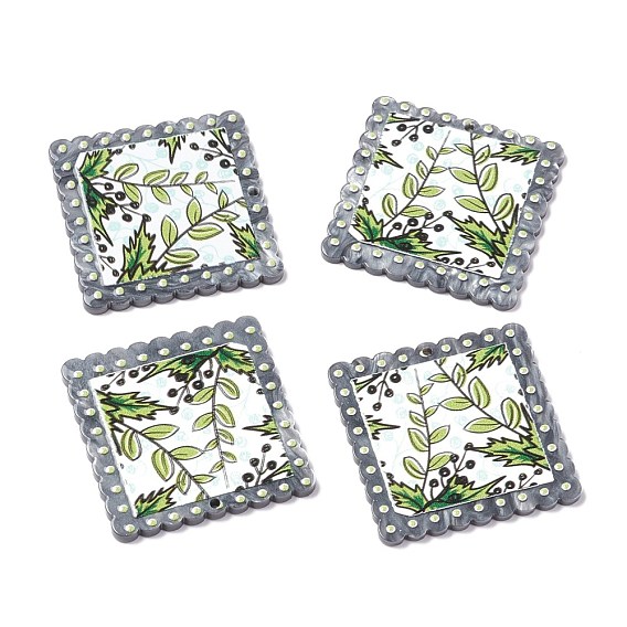 Embossed Graffiti Acrylic Pendants, for Earring Making, Square