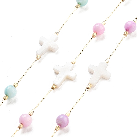 Круглые и крестообразные цепочки ручной работы из натуральных ракушек из бисера, с покрытием из натуральных ионов (IP) 304 цепочки из скрепок из нержавеющей стали, несварные, реальный 18 k позолоченный