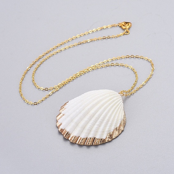 Shell Pendants Necklaces, with Brass Cable Chains