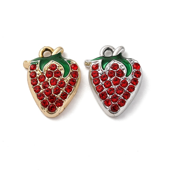 Подвески из клубничного сплава, с эмалью и горный хрусталь