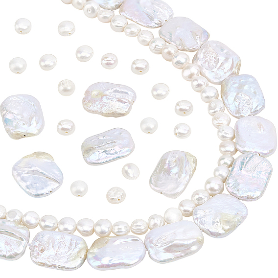 2 нити 2 стили нитей из натуральных жемчужных бусин кеши, культивированный пресноводный жемчуг, прямоугольник с полированными двумя сторонами