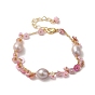 Shell Pearl Disc Charm Bracelet, with Brass Chains
