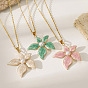 304 Stainless Steel Enamel Flower Pendant Necklaces for Women, with Imitation Pearl, Golden