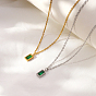 Collares vintage de acero inoxidable con colgante rectangular de esmeralda y diamantes de imitación para mujer