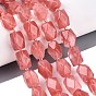 Cherry Quartz Glass Beads Strands, Faceted Diamond Cut Beads, Rhombus, with Seed Beads
