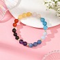 8MM 7 Chakra Gemstone Round Beaded Stretch Bracelets with Brass Beads, Golden