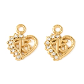 304 из нержавеющей стали горный хрусталь подвески, сердце с цифрой 15 подвески, ионное покрытие (ip), долговечный