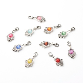 Tibetan Style Alloy Bead Frames Pendants, with Transparent Acrylic Daisy Beads, Iron Open Jump Rings, Hamsa Hand