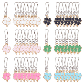 48pcs 6 styles tirette de fermeture éclair en alliage émaillé trèfle, remplacement de la languette de fermeture éclair, accessoires de vêtements et de sacs, platine et d'or