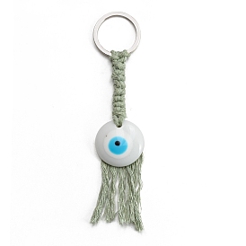 Porte-clés décoratifs en plastique avec pendentifs mauvais œil, plat rond