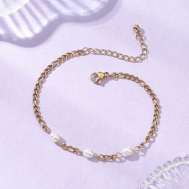 Браслеты из натурального культивированного пресноводного жемчуга, 304 браслеты из нержавеющей стали с цепочками Фигаро для женщин