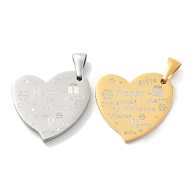 Christmas 304 Stainless Steel Pendants, Heart with Gift Box & Word Charm