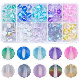 100Pcs 10 Colors Glass Beads, Holographic Beads, Dyed, Frosted, Round