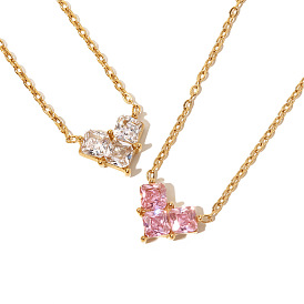 18K Gold Stainless Steel Pendant Inlaid Pink White Zircon Heart Necklace Women's Never Fading Necklace
