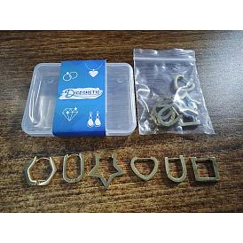 6 Pairs 6 Style 304 Stainless Steel Huggie Hoop Earrings, Oval & Hexagon & Square & Star & Heart