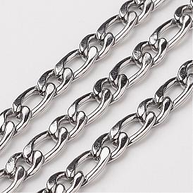 304 Stainless Steel Figaro Chains, Unwelded, Decorative Chain, 4.5x11x1.5mm, 4.9x6x1.5mm