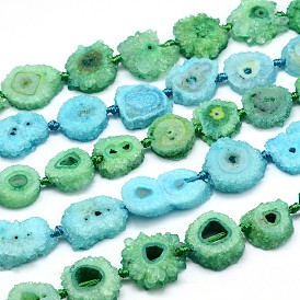 Teints Druzy naturelle brins géode en agate pépite de perles, 20~26x19~25x7~8mm, Trou: 1mm, Environ 19~20 pcs/chapelet, 17.3 pouce