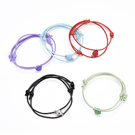 Adjustable Magnetic Bracelet for Couples, with Korean Waxed Polyester Cord and Alloy Magnetic Clasps