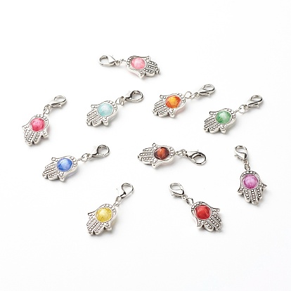 Tibetan Style Alloy Bead Frames Pendants, with Transparent Acrylic Daisy Beads, Iron Open Jump Rings, Hamsa Hand