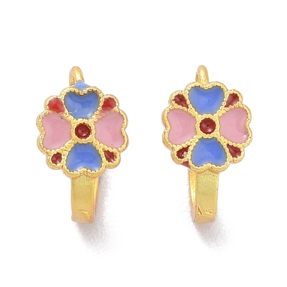 Brass Enamel S Hook Clasps, with Loops, Cadmium Free & Lead Free, Flower