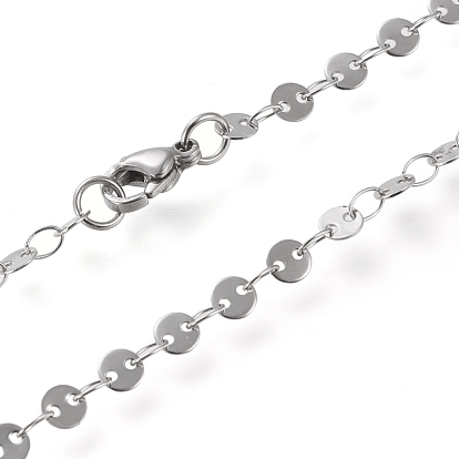 304 Stainless Steel Link Chain Necklaces, with Lobster Claw Clasps, Flat Round