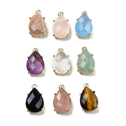 Подвески с ограненными драгоценными камнями, стойки с позолоченными латунными подвесками-каплями