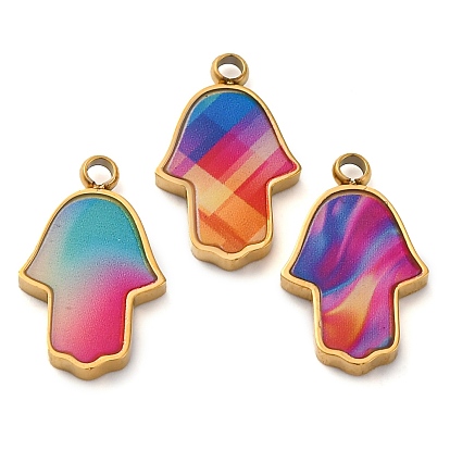 304 нержавеющей стальной эмали подвески, оберег на руку хамса, золотые, ионное покрытие (ip)