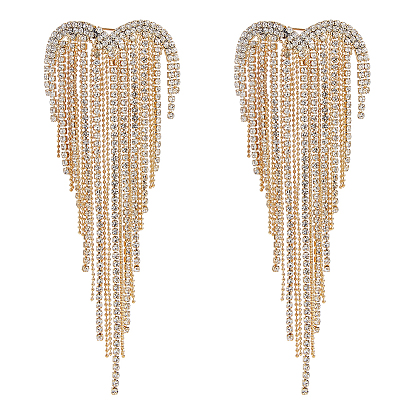 2Pcs Heart Tassel Alloy Rhinestone Lapel Pins for Clothes