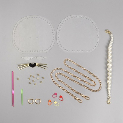 DIY Purse Making Kit, Including Bag Frames, Alloy Crochet Hook, Nail, Iron Screws & Findings, Plastic Needles, Bag Straps