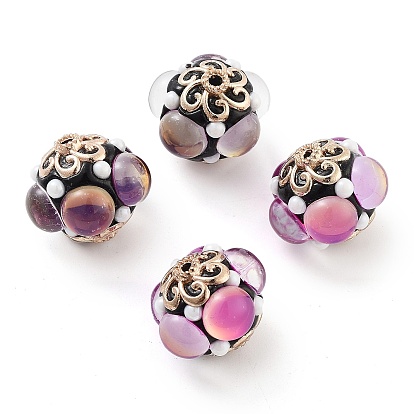 Индонезийские бусины ручной работы, сплавом и смолы, круглые, золотые