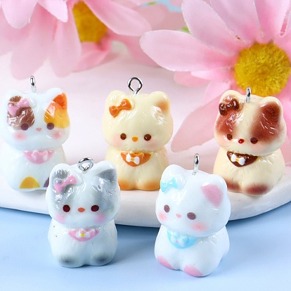 Непрозрачные подвески смолы, подвески в форме кошки, с платиновыми тоновыми железными петлями