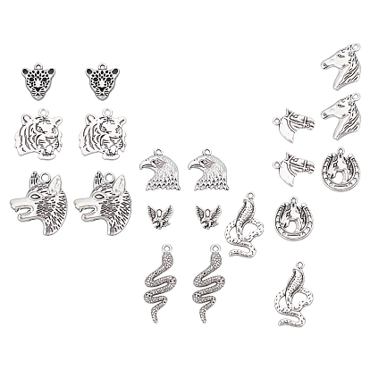 40pcs 10 Styles Tibetan Style Alloy Pendants, Mixed Shapes