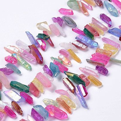 Electroplated Natural Quartz Crystal Beads Strands, Faceted, Nuggets