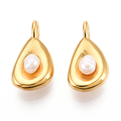 304 подвески из нержавеющей стали, с ABS имитации жемчуга, очарование слезы, ионное покрытие (ip)