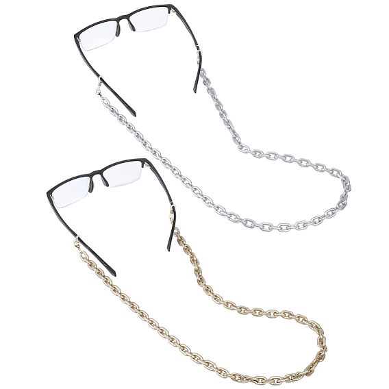 2шт 2 цвета цепочки для очков, шейный ремешок для очков, с пластиковыми тросовыми цепями ccb, окрашенными распылением, 304 застежки-лобстеры из нержавеющей стали и концы резиновых петель