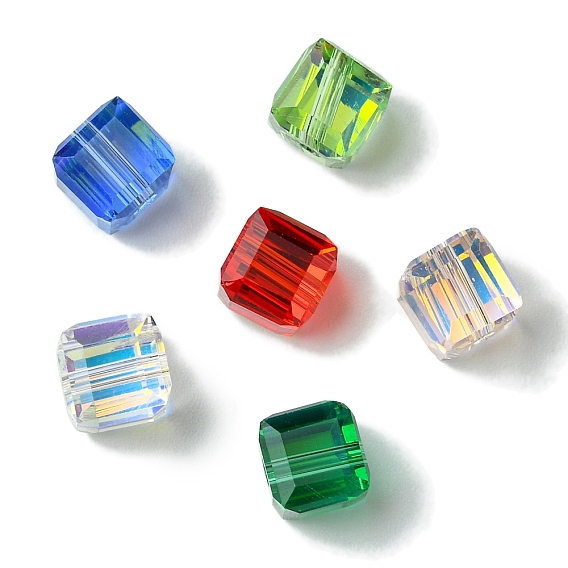 100шт прозрачные гальванические стеклянные бусины, с покрытием AB цвета, граненые, кубические