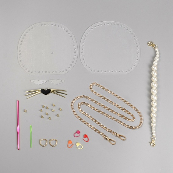 DIY Purse Making Kit, Including Bag Frames, Alloy Crochet Hook, Nail, Iron Screws & Findings, Plastic Needles, Bag Straps