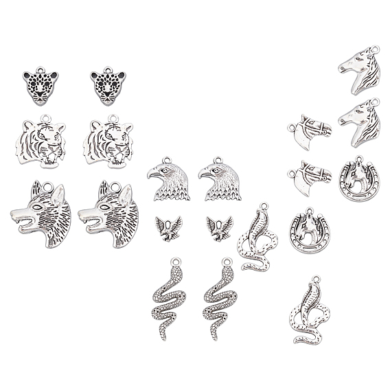 40pcs 10 Styles Tibetan Style Alloy Pendants, Mixed Shapes