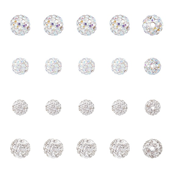 ARRICRAFT Pave Disco Ball Beads, Polymer Clay Rhinestone Beads, Round