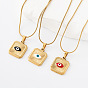304 Stainless Steel Enamel Evil Eye Square Pendant Necklaces for Men Women, Golden